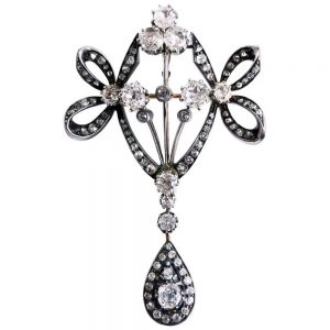 Antique Victorian 5ct Old Cut Diamond Bow Pendant Brooch