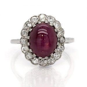 Art Deco 7.65ct Star Ruby and Diamond Cluster Ring