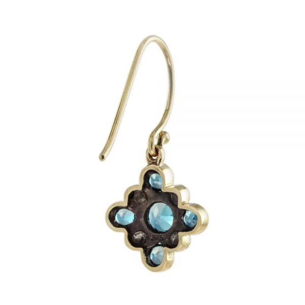 Vintage Style Blue Topaz and Pearl Floral Cluster Drop Earrings