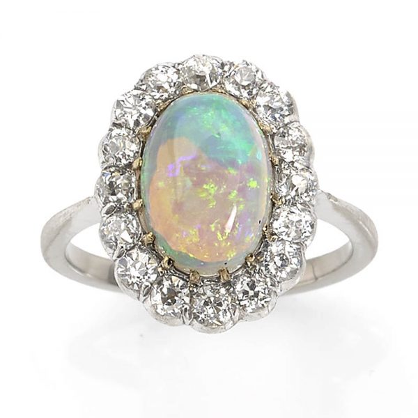 Antique 1.40ct Opal and Diamond Cluster Ring