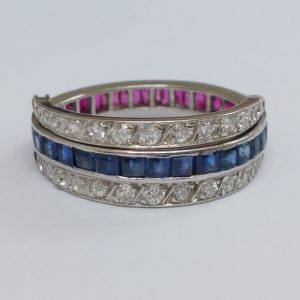Antique Art Deco Sapphire Ruby and Diamond Swivel Eternity Ring