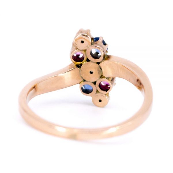 Antique Art Nouveau Diamond Pearl Ruby and Sapphire Ring