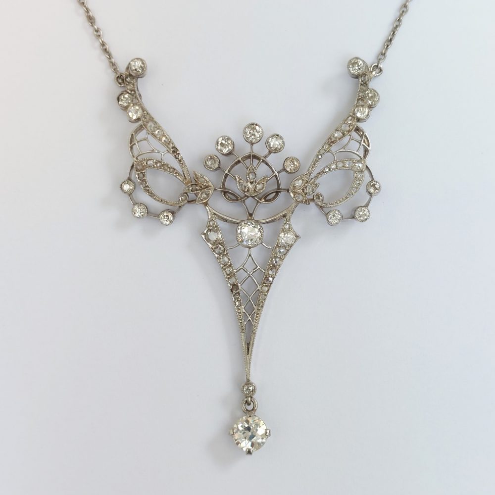 Antique Edwardian Platinum and Diamond Pendant Necklace