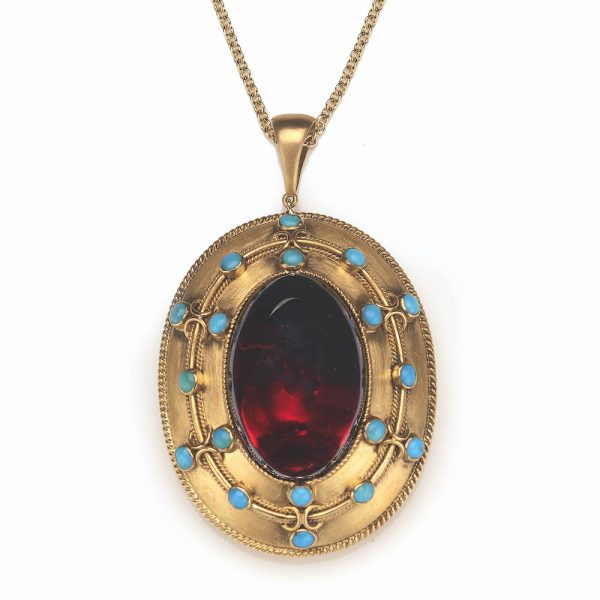 Antique Victorian Garnet and Turquoise Locket Pendant