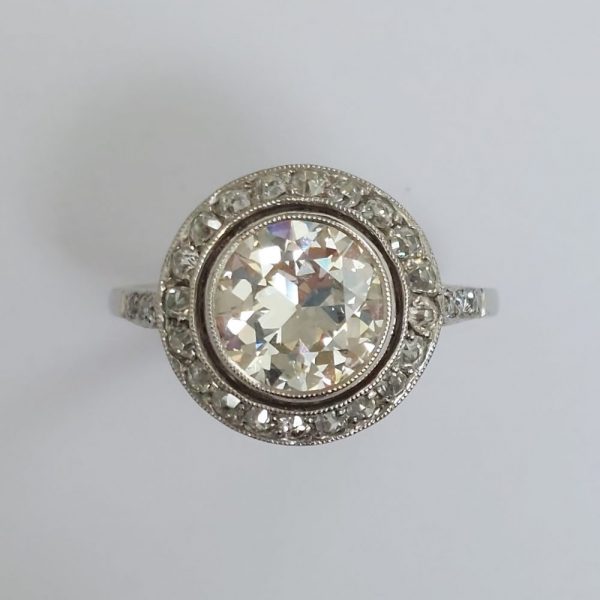 Art Deco Antique 2ct Old European Cut Diamond Halo Ring
