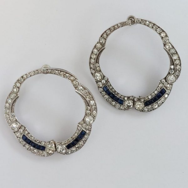 Art Deco Antique Sapphire and Diamond Earrings