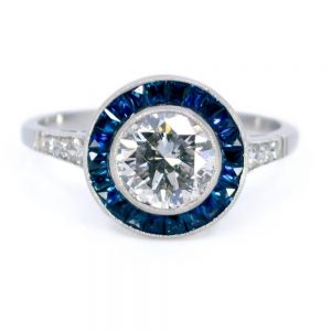 Art Deco Style 1.50ct Diamond and Sapphire Target Ring