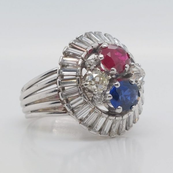 Burma Ruby and Sapphire Diamond Ballerina Ring