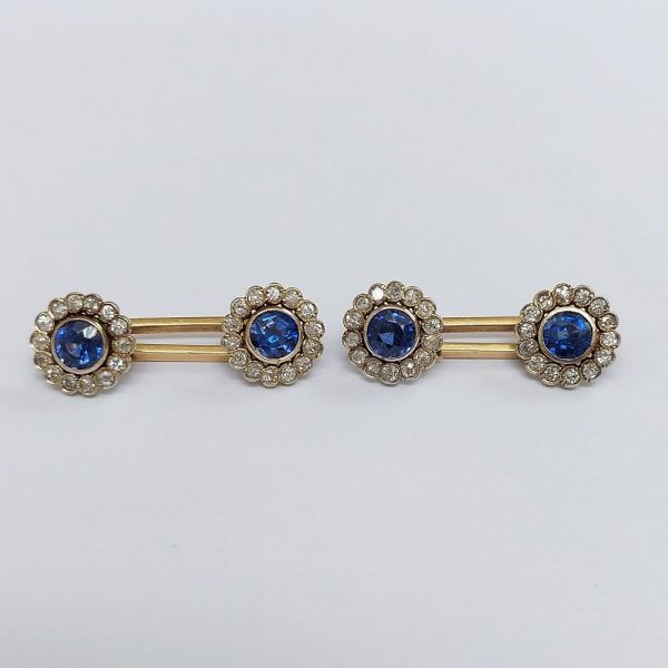 Edwardian Antique 2ct Sapphire and Diamond Cufflinks