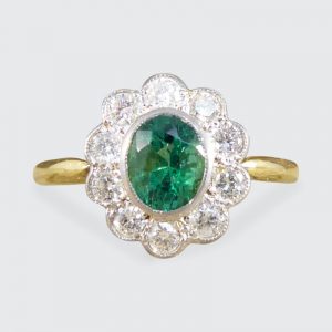 Edwardian Style 0.60ct Emerald and Diamond Cluster Ring