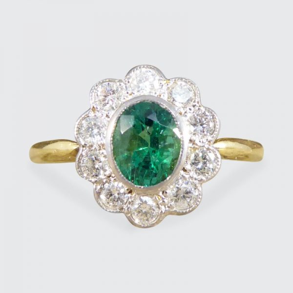 Edwardian Style 0.60ct Emerald and Diamond Cluster Ring