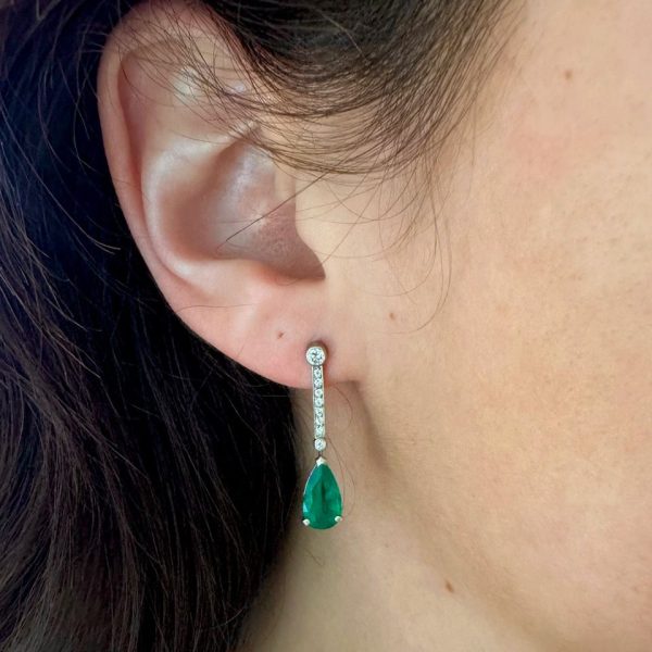 Modern 2.51ct Emerald and Diamond Drop Earrings