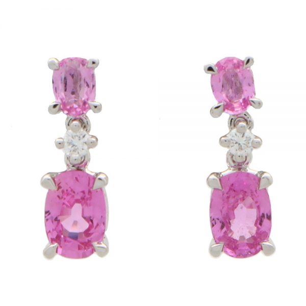 1.68ct Pink Sapphire and Diamond Drop Earrings