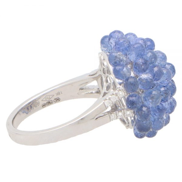 Hydrangea 22.15ct Briolette Blue Sapphire and Diamond Cluster Cocktail Ring