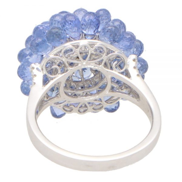 Hydrangea 22.15ct Briolette Blue Sapphire and Diamond Cluster Cocktail Ring