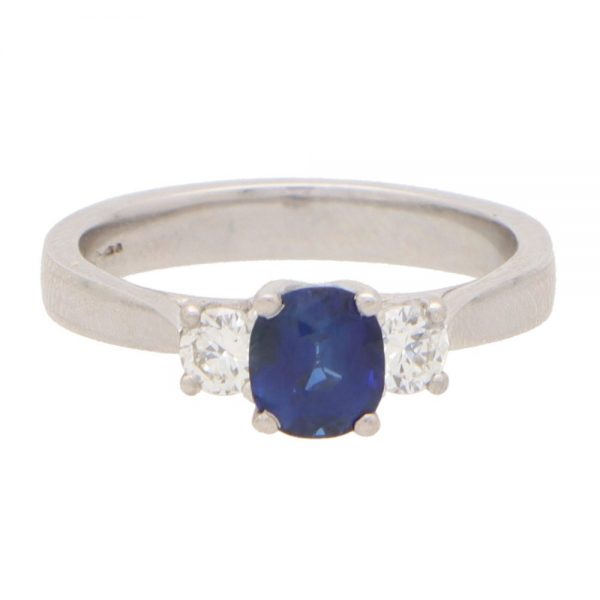 0.65ct Sapphire and Diamond Three Stone Ring in Platinum