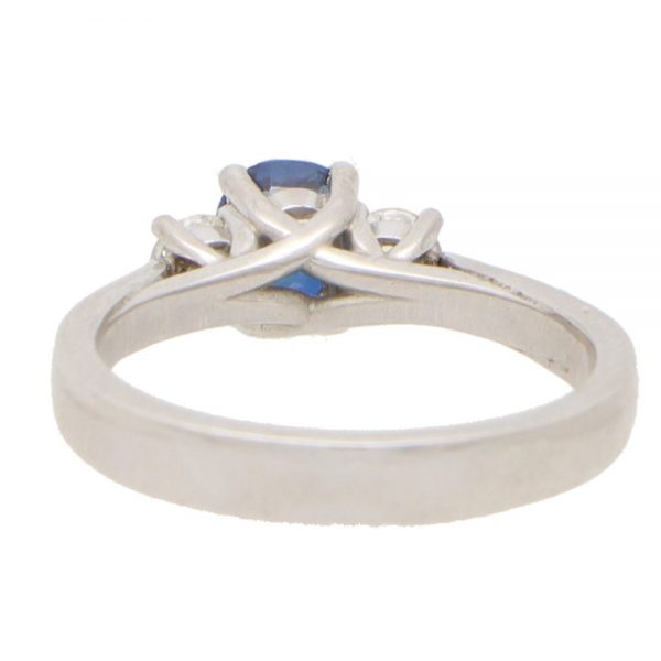 0.65ct Sapphire and Diamond Three Stone Ring in Platinum