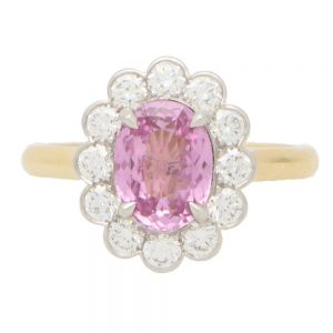 2ct Pink Sapphire and Diamond Oval Floral Cluster Ring