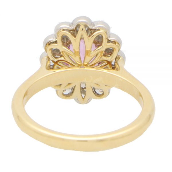 2ct Pink Sapphire and Diamond Oval Floral Cluster Ring