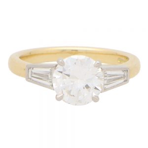 Vintage Certified 1.47ct Diamond Ring with Tapered Baguette Shoulders
