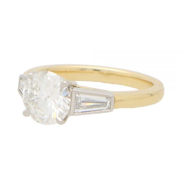 Vintage Certified 1.47ct Diamond Ring with Tapered Baguette Shoulders