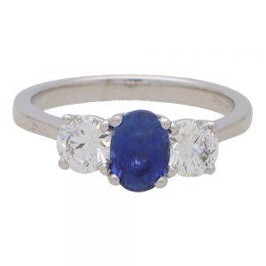 GIA Certified Sapphire and Diamond Three Stone Ring