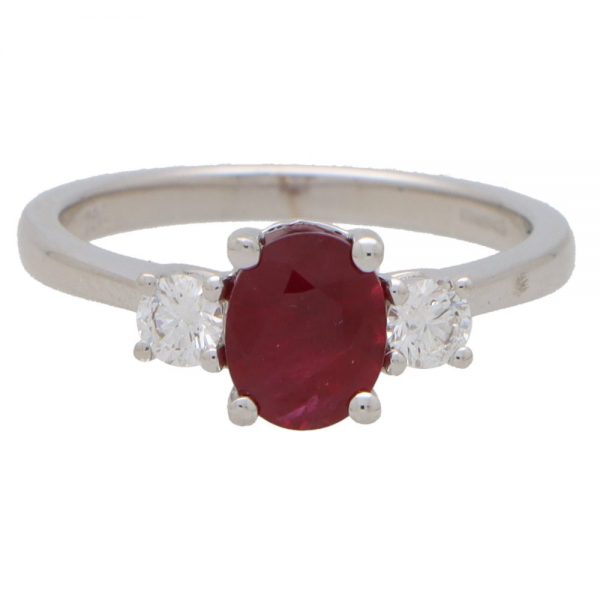 1.50ct Ruby and Diamond Three Stone Ring
