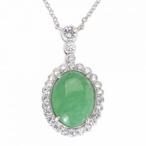 Jadeite Jade and Diamond Cluster Pendant Necklace