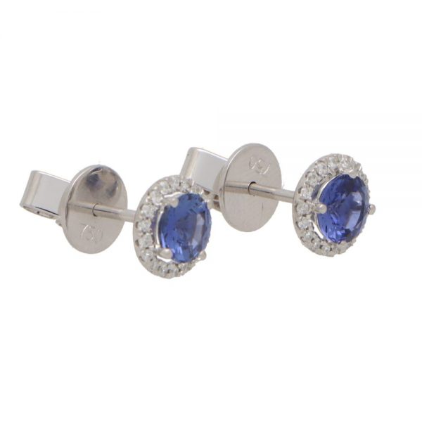 1.11ct Sapphire and Diamond Round Cluster Stud Earrings