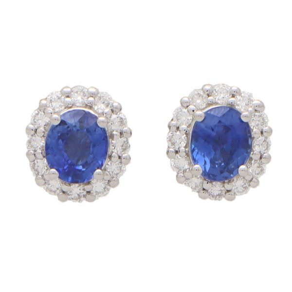 1.27ct Sapphire and Diamond Oval Cluster Earrings