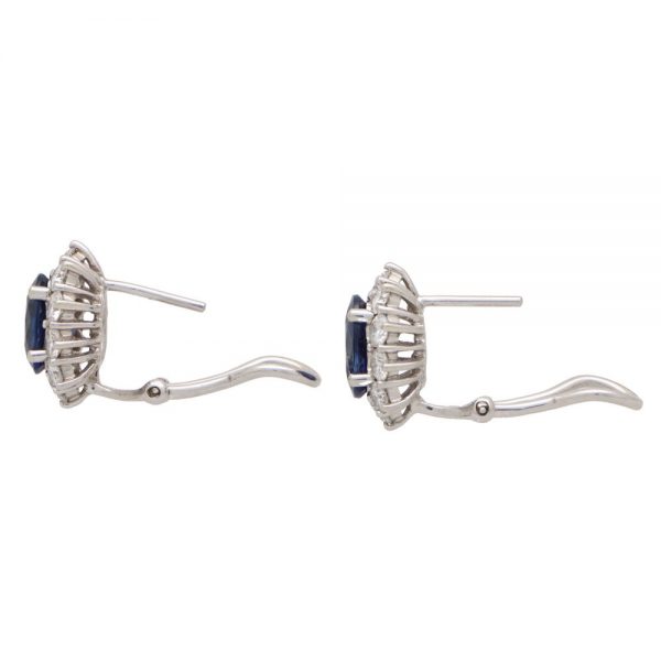3.20ct Sapphire and Diamond Oval Cluster Earrings