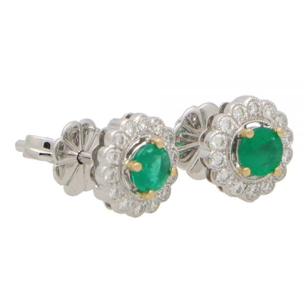 0.47ct Emerald and Diamond Floral Cluster Earrings