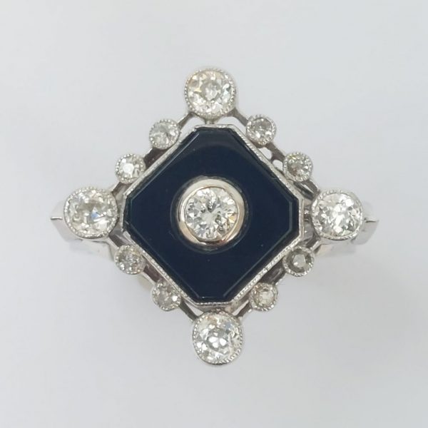 Onyx and Diamond Square Ring