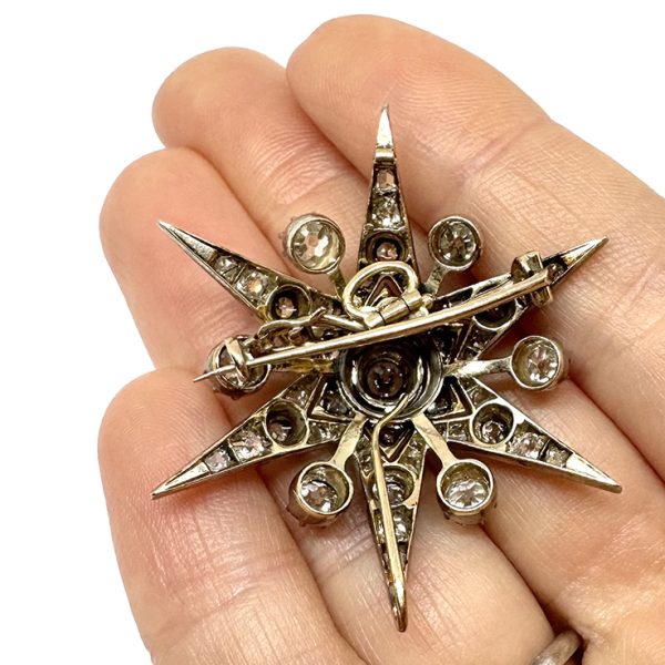Antique Victorian Six Pointed Star Diamond Pendant Brooch