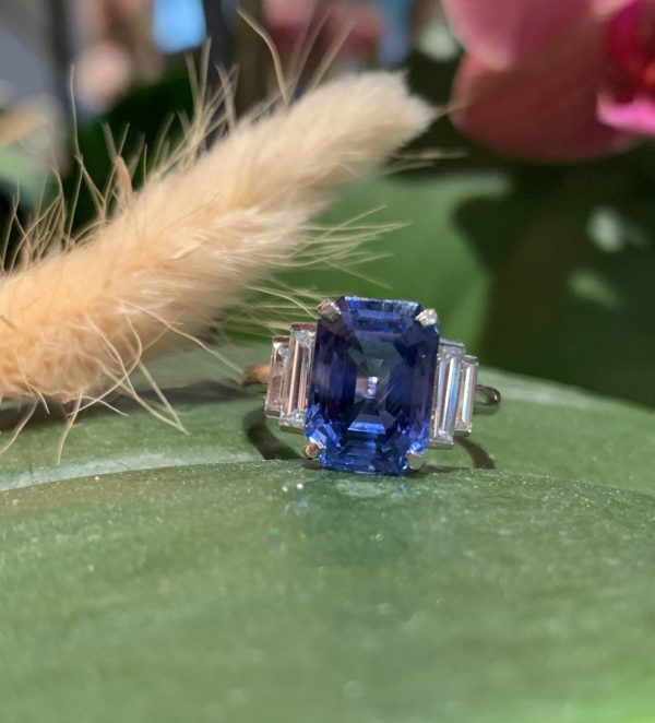 Art Deco Style 6.67ct Sapphire and Diamond Platinum Ring