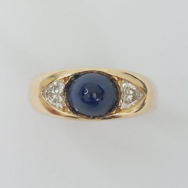 Sugarloaf Sapphire and Heart Shape Diamond Ring