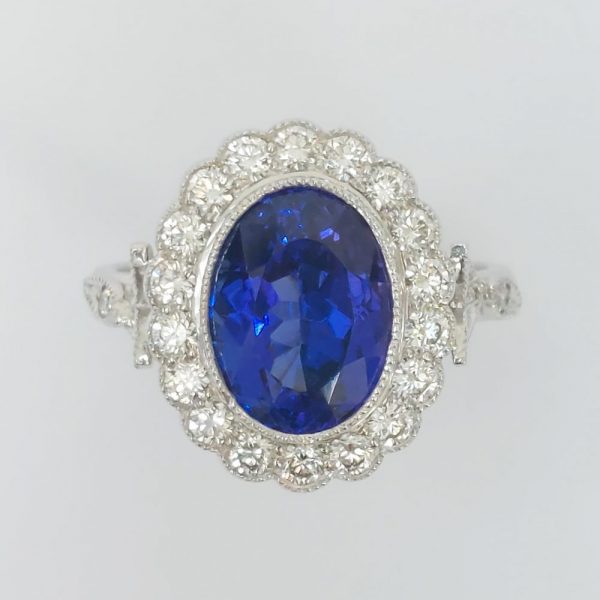 3.68ct Tanzanite And Diamond Cluster Ring