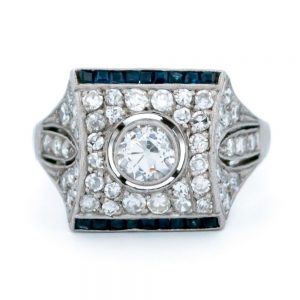 Vintage 1.45ct Diamond and Sapphire Panel Ring