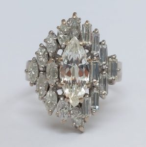 Vintage 2.30ct Marquise and Baguette Cut Diamond Ring
