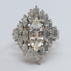 Vintage 2.30ct Marquise and Baguette Cut Diamond Ring