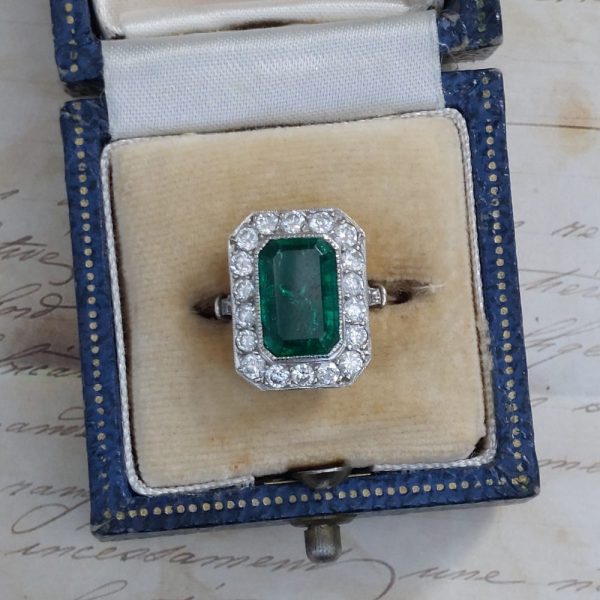 Vintage 2ct Emerald and Diamond Dress Ring