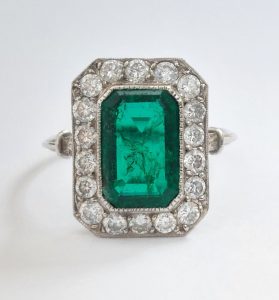 Vintage 2ct Emerald and Diamond Dress Ring
