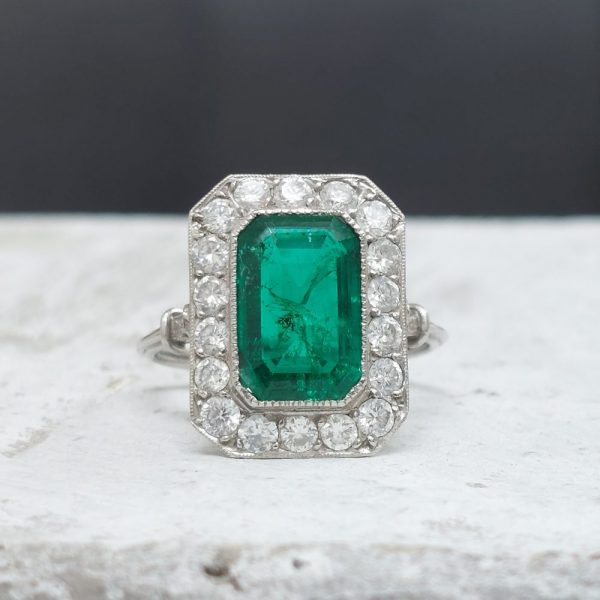 Antique Vintage 2ct Emerald and Diamond Dress Ring DB4