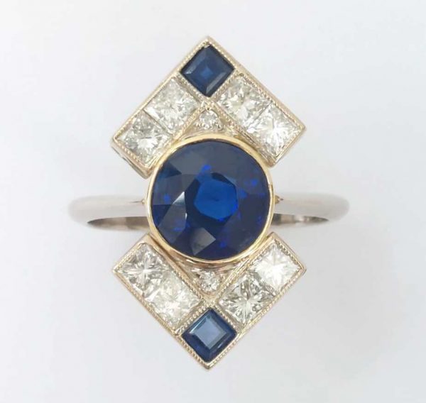 Art DEco style sapphire diamond dress ring
