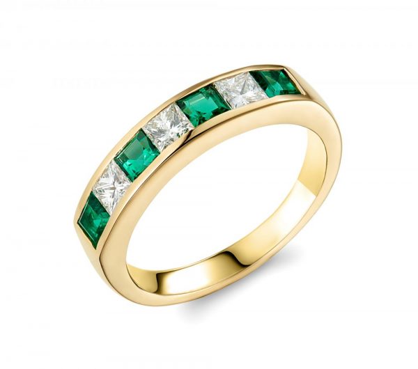 0.56ct Emerald and Diamond Half Eternity Band Ring