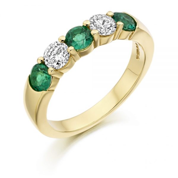 0.67ct Emerald and Diamond Five Stone Band Ring