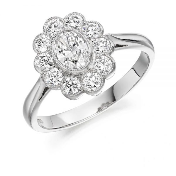 0.87ct Oval Diamond Cluster Ring