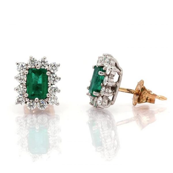 0.97ct Emerald and Diamond Cluster Earrings