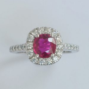 1.20ct Ruby and Diamond Halo Cluster Ring