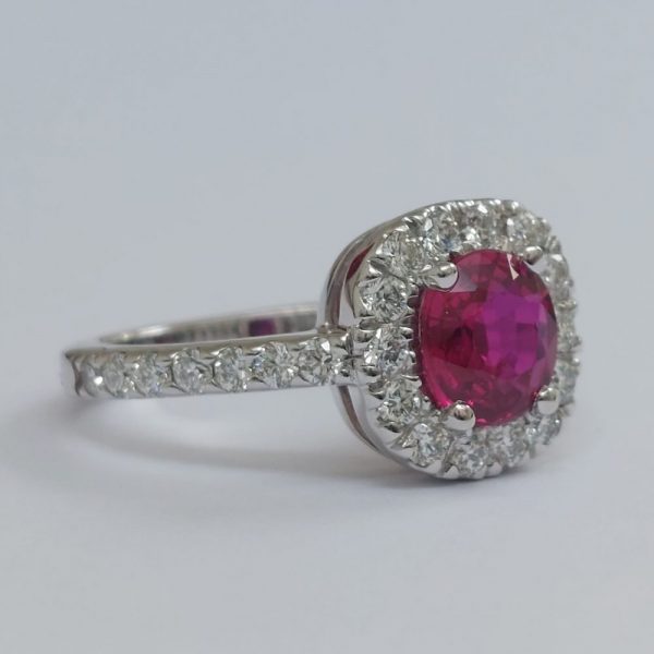 Vintage 1.20ct Ruby and Diamond Halo Cluster Engagement Ring